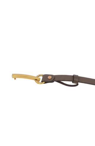 Slim Leather Belt with Bar Buckle and Minimal Gold Hardware