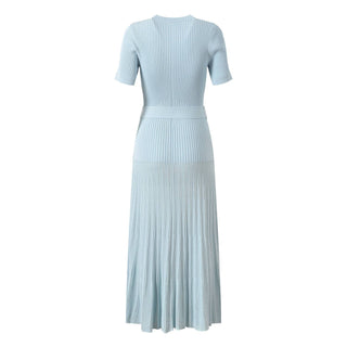 Ribbed Knit Belted Midi Dress Short Sleeve