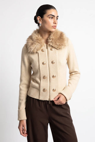 Lucienne Faux Fur Collar Sweater Jacket – view 5 – Into The Palms