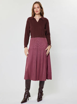 Polo Cable Knit Sweater & Pleated Midi Dress Set