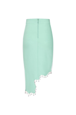 Front Row Pearl Embellished Asymmetric Midi Skirt & Top Set
