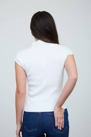 Audrey Button Knit Mock Neck Top