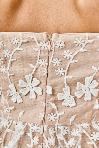 Champagne Blossom Strapless Midi Dress