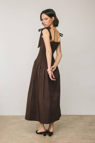 Tie Shoulder Navy Drop Waist Smocked Dress