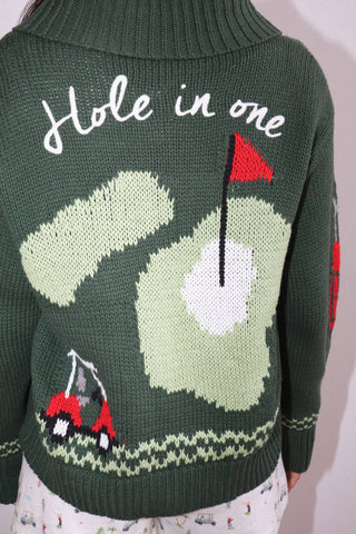Hole In One Intarsia Zip Sweater