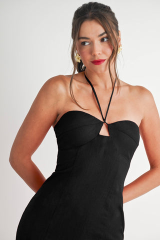 Ruffle Halter Maxi Linen Dress