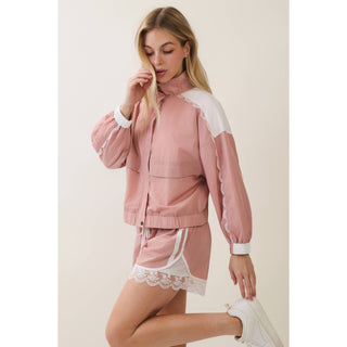 Colette Lace Detail Windbreaker Set in Kelly Green