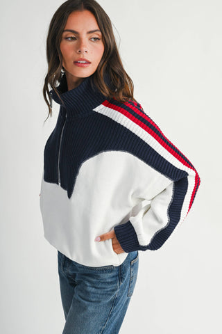 Varsity Stripe Half Zip Pullover Sweater