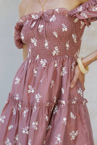 Rosette Bloom Embroidered Mini Dress