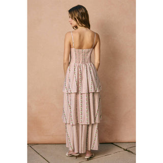 La Rosalie Tiered Maxi Corset Layered Dress – back view – Into The Palms boutique