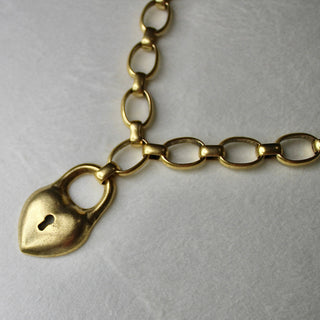 Antiqued Gold Chunky Puff Heart Necklace
