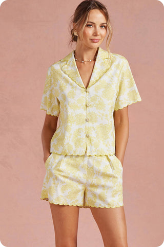 Botanical Garden Embroidery Scalloped Shorts