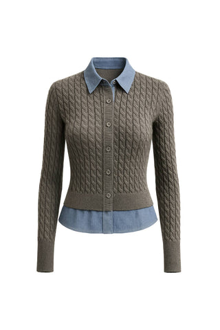 Josette Mixed Media Cable Knit Cardigan