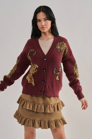 Tiger Jacquard Knit Sweater Cardigan