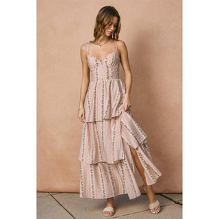La Rosalie Tiered Maxi Corset Layered Dress – tiered skirt detail – Into The Palms boutique