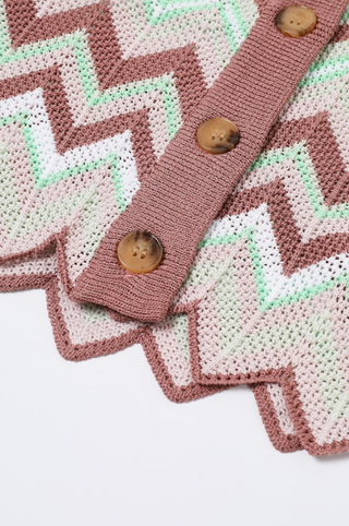Rosé Riviera Knit Set - Geometric Pattern Knit Cardigan & Pants Set