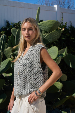 Chunky Knit Button Front Sweater Vest