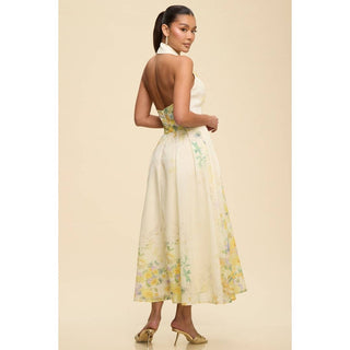 Golden Garden Halter Midi Dress