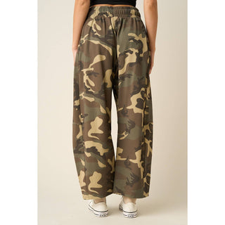 Camo Print Lace Trim Barrel Leg Pants – view 3 – Into The Palms