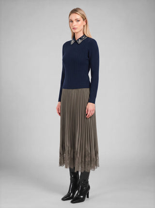 Embellished Collar Cable Knit Sweater