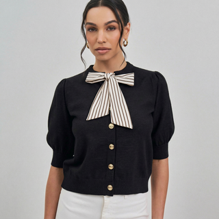 Nantucket Satin Tie Neck Cardigan