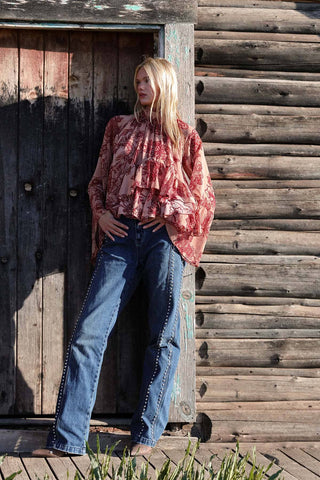 Studded Wide Leg Denim Jeans