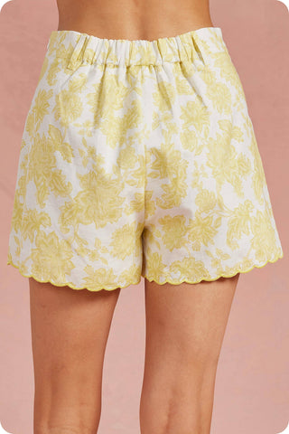 Botanical Garden Embroidery Scalloped Shorts
