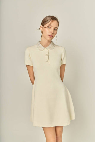 Detachable Bead Collar Knit Dress