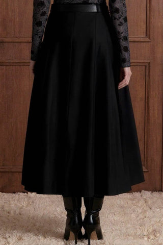 Belted Woven A-Line Maxi Skirt