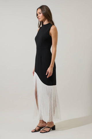 Gigi Fringe Sleeveless Maxi Dress - Hot Pink and Red Fringe