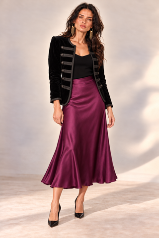 Satin Bow-Tie Blouse and Maxi Skirt Set