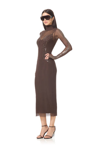 Shailene Studded Mesh Dress - Espresso by AFRM