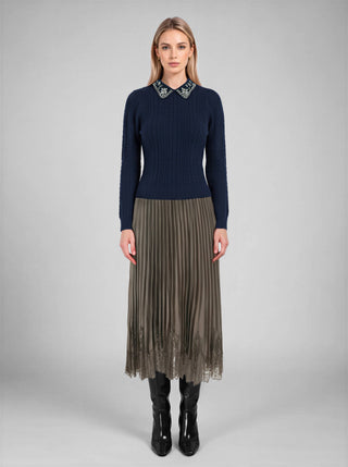 Embellished Collar Cable Knit Sweater
