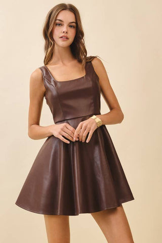 Celine Faux Leather Scoop Mini Dress