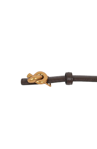 Slim Leather Belt with Knot Buckle and Polished Gold Detail