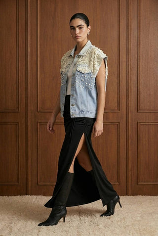 Pearls & Provenance Pearl-Encrusted Gradient Denim Vest