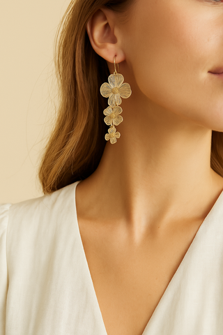 Textured Triple Flower Drop Earrings