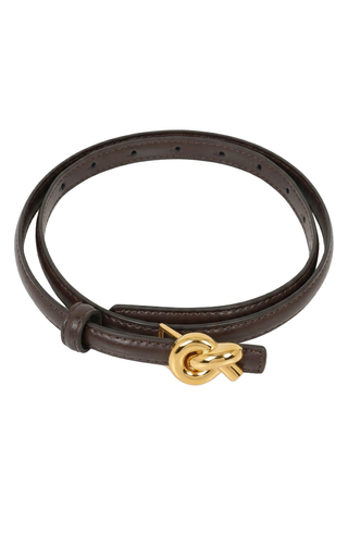 Slim Leather Belt with Knot Buckle and Polished Gold Detail