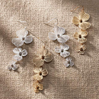 Textured Triple Flower Drop Earrings