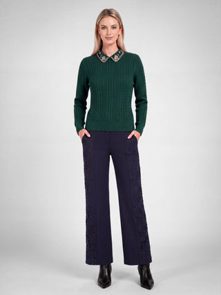 Embellished Collar Cable Knit Sweater