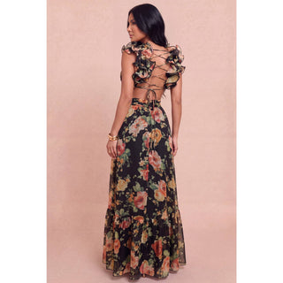 Sienna Floral Lace-Up Maxi Dress