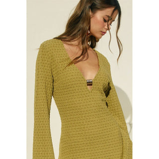 Ecru Escape Gold Trim Bell Sleeve Maxi Dress