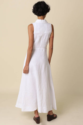 Aimme Button-Front Linen Maxi Dress – back view – Into The Palms boutique