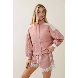 Colette Lace Detail Windbreaker Set in Kelly Green