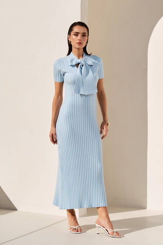 Something Blue Neck Tie  Ribbed Knit Dress