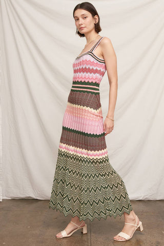 Marsai Chevron Knit Maxi Dress with Scalloped Hem