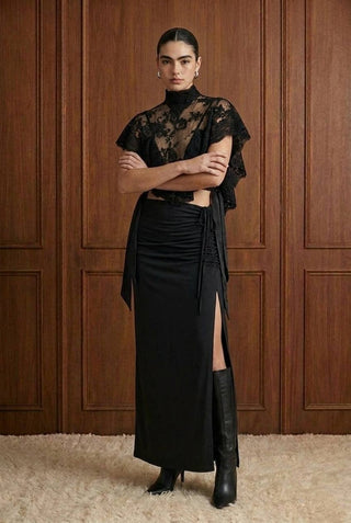 Chantilly Lace Sheer Mock Neck Crop Top