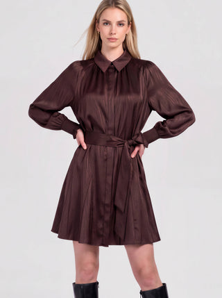 Satin Belted Mini Shirt Dress