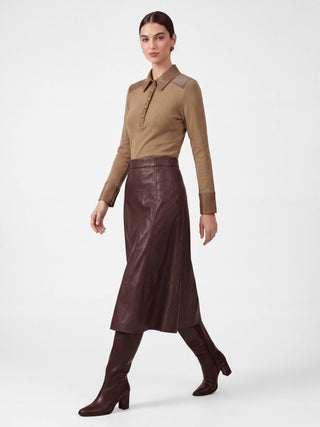 Faux Leather A-Line Midi Skirt