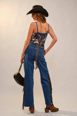 Horse Jacquard Lace-Up Corset Top